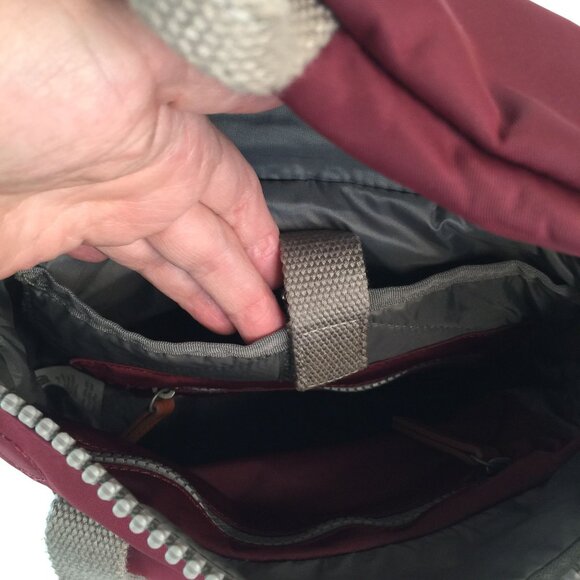Roka London Bag Company Maroon Backpack Rucksack Gray Straps Medium Roll Top - Picture 11 of 16